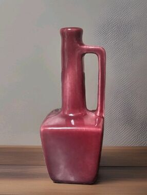 Vintage Zanesville Pottery Maroon Square Bottle Jug Pitcher Bud Vase 5.75" Tall